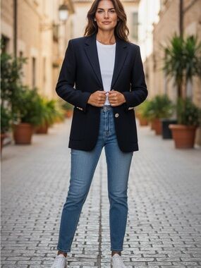 Ralph Lauren Navy Single-Breasted Blazer with Gold Buttons
